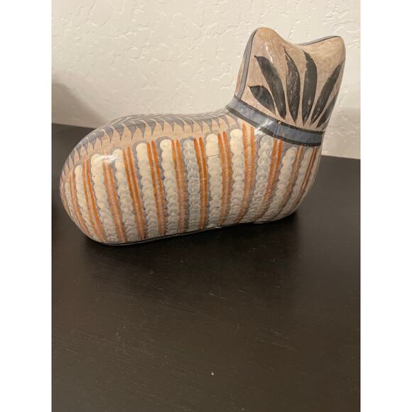 Vintage Tonala Artisan Cat Folk Art Burnished Pottery Ceramic Mexican Large - Picture 6 of 9